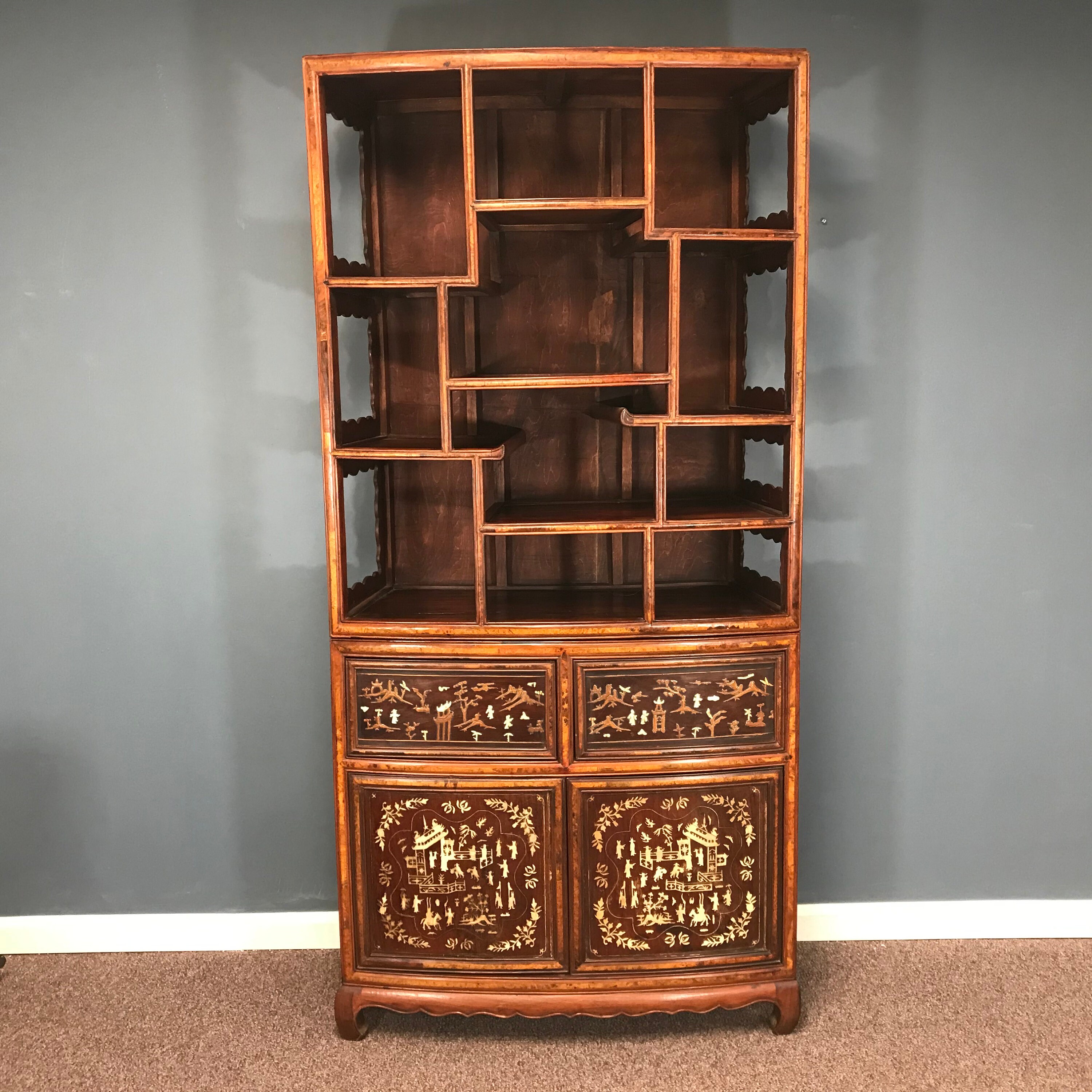 Fine Vintage Chino 2 Parte Pantalla Gabinete W / Inlay trabajo | Etsy