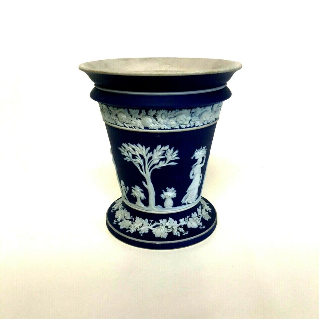 Antique Wedgwood Dark Blue White Jasperware Flower Frog Planter Vase Etsy