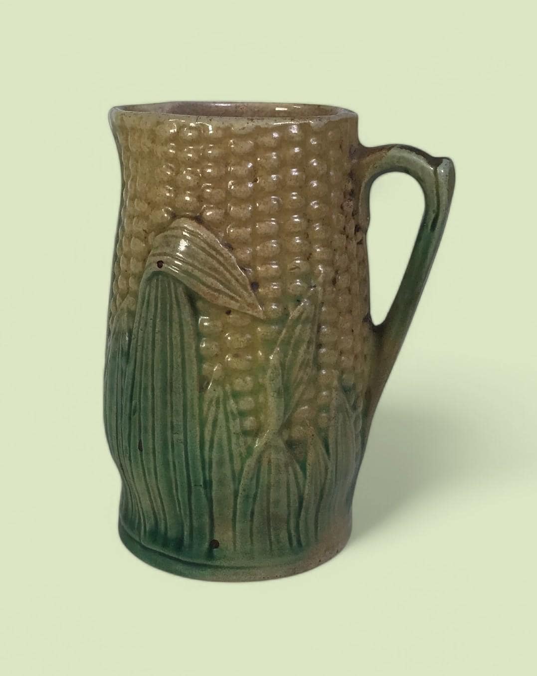 Antique Majolica Corn Pitcher