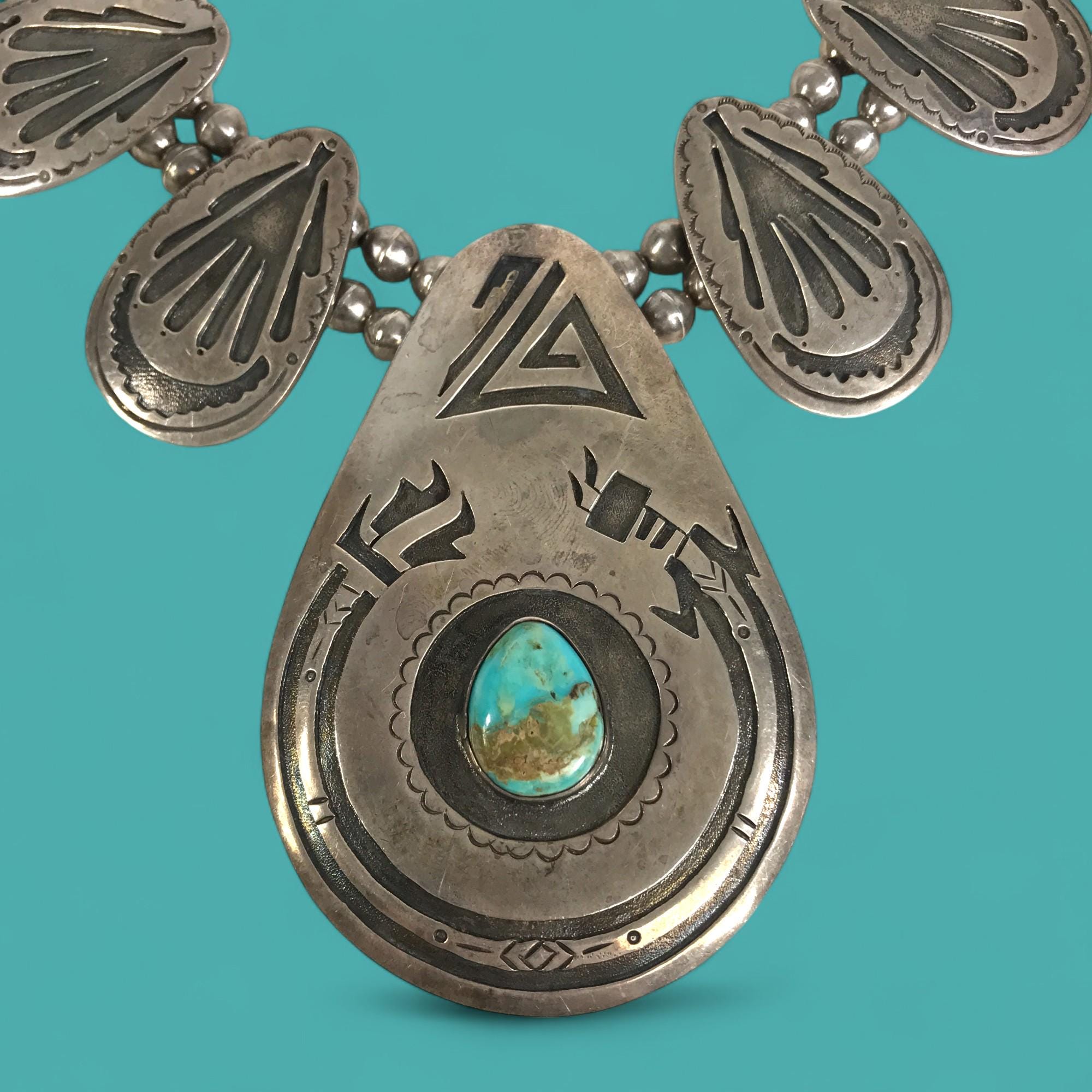 Monroe Ashley Navajo Native American Yei Squash Blossom Sterling Silver Necklace Monroe Ashley Sterling Silver Navajo Squash Blossom Necklace  main image 3