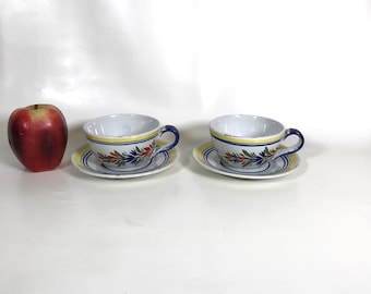 Pair of Henriot Quimper Faience Pottery Teacup & Saucer