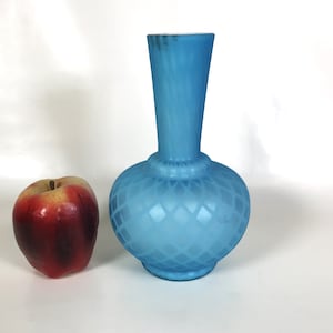 Victorian Era Blue White Quilted Cased Satin Glass Vase