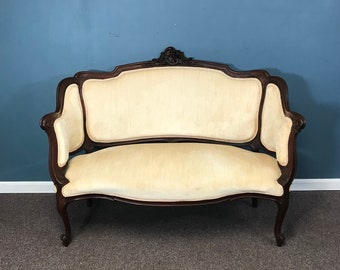 19th C. French Walnut Intricately Carved  Louis XV Loveseat