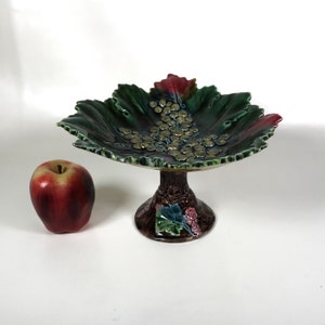 Antique Majolica Pottery Leaf Shaped Footed Serving Dish
