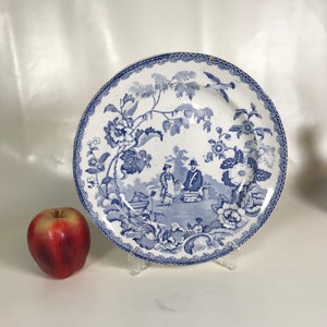 Ca. 1830 English Blue Staffordshire Transferware Plate Opaque China Mandarin Pattern