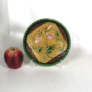 Antique Majolica Plate with Morning Glory & Basket Decoration