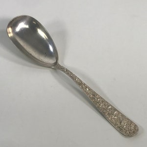Large 9.5&quot; S. Kirk & Son &quot;Repousse&quot; Pattern Sterling Silver Serving Spoon