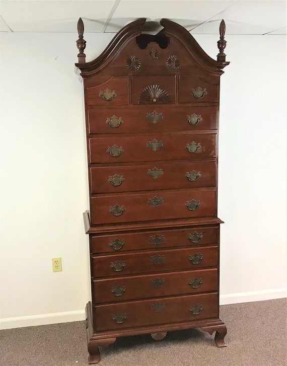 Antique Two Part Chippendale Style Mahogany Bonnet Top Chest Etsy