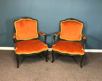 Pair of Antique Well Carved French Louis XV Style Armchairs