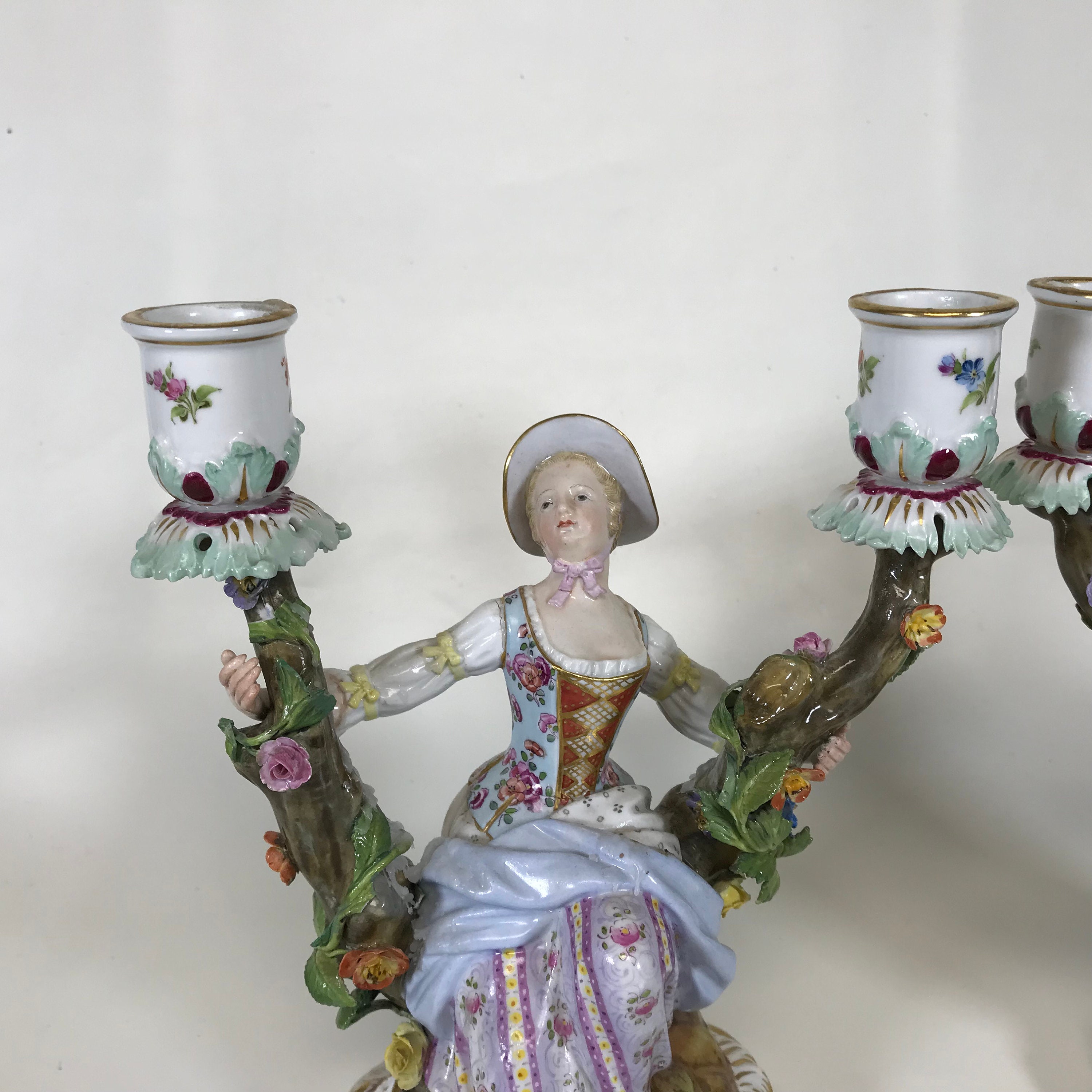 マイセン クロスソード 男性と女性のキャンドルホルダー ペア