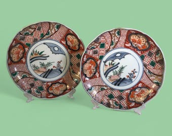 Pair of Antique Japanese Imari Porcelain Plates
