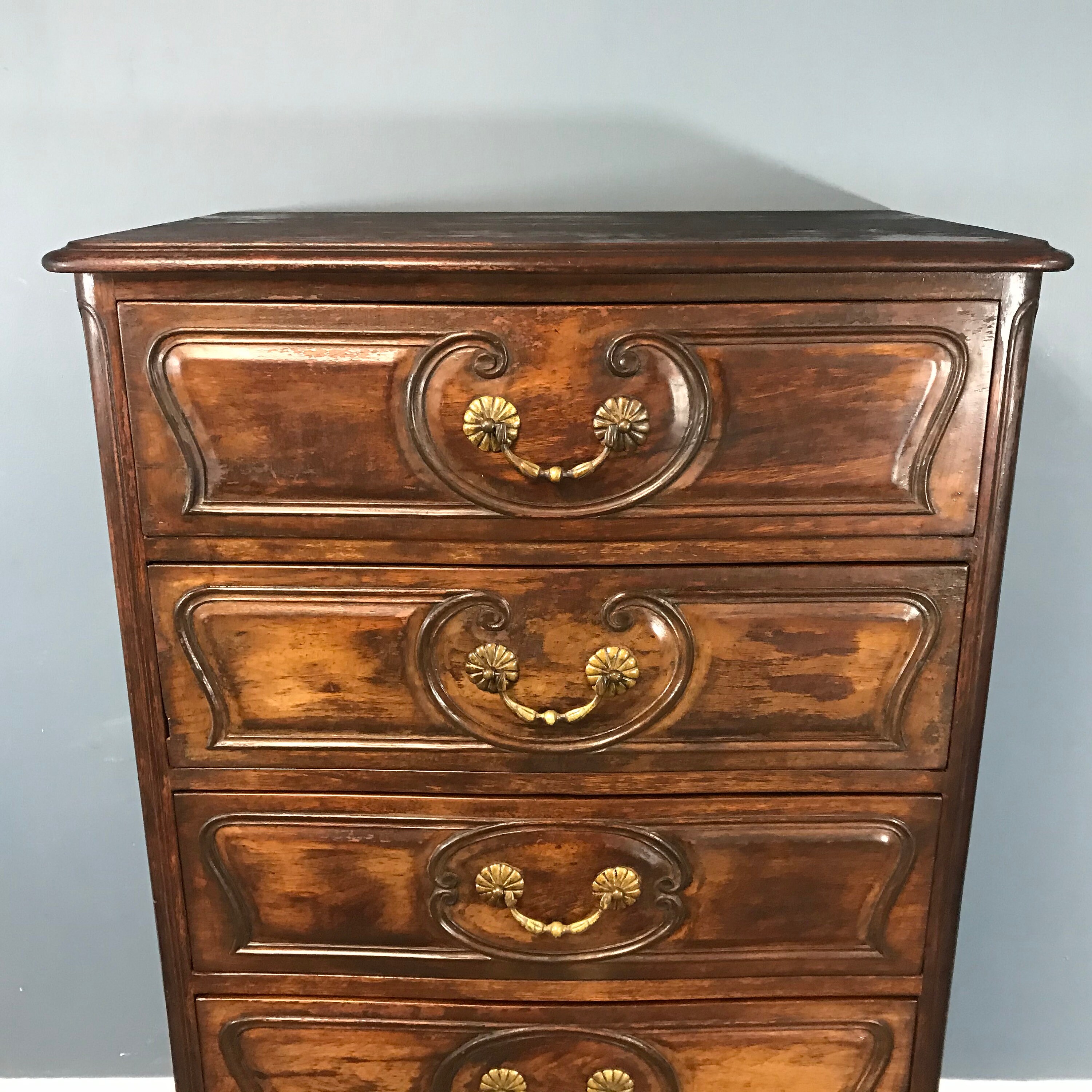 Antique Narrow Italian Carved Walnut 5 Drawer Dresser Lingerie Etsy