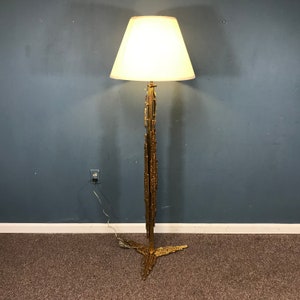 Mid Century Gilt Brass Brutalist Floor Lamp