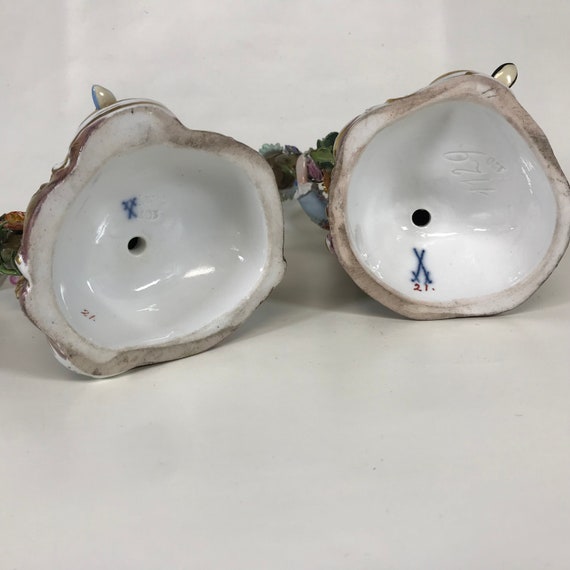 マイセン クロスソード 男性と女性のキャンドルホルダー ペア