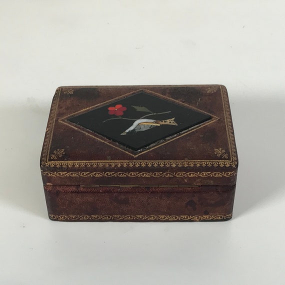 Vintage Italian Leather Wrapped Box Pietra Dura B… - image 6