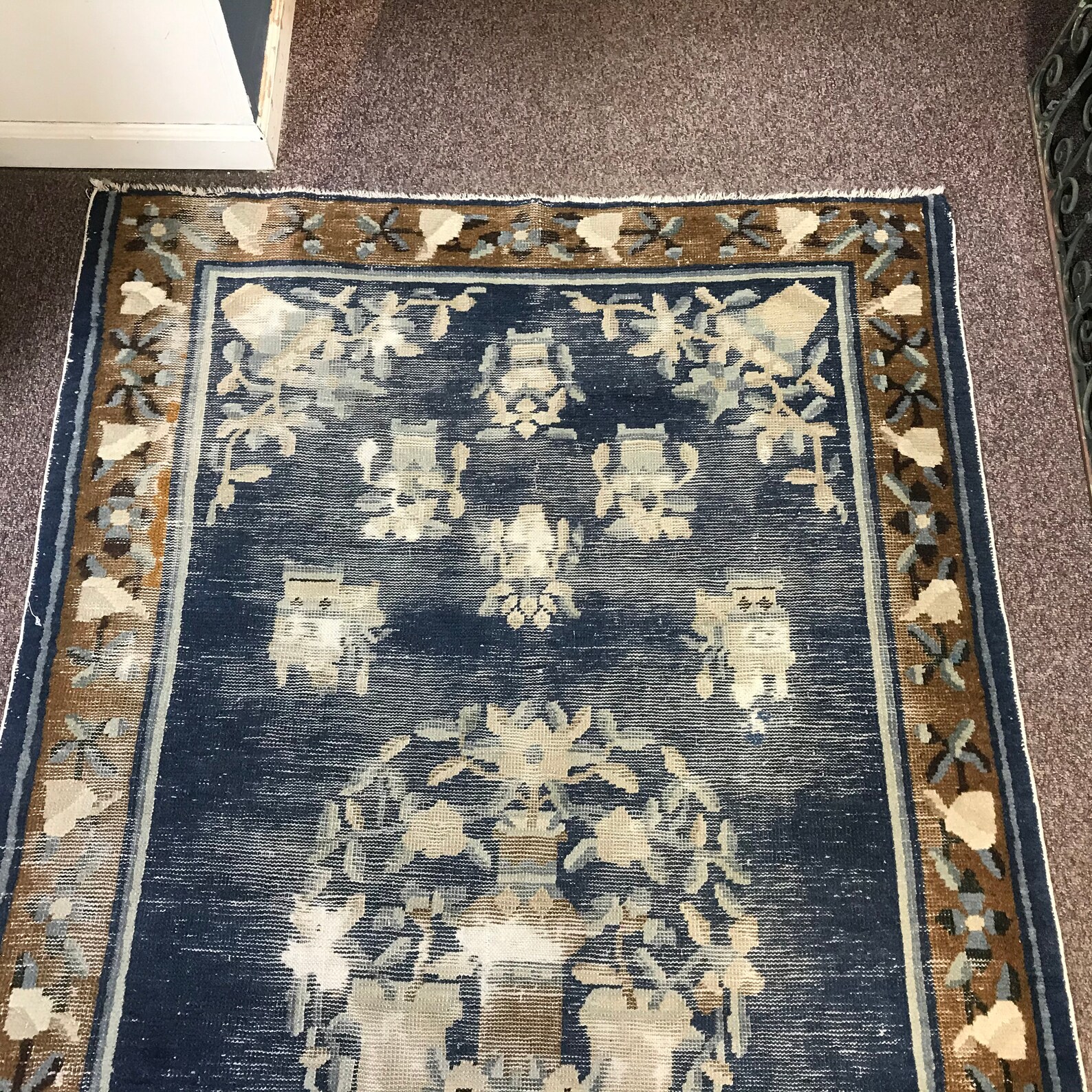 Antique Worn Chinese Blue & White Oriental Rug Carpet 4' Etsy