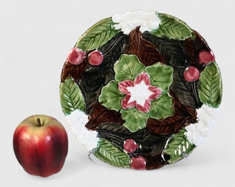 Antique French Majolica Cherries, Leaves and Flowers Plate
