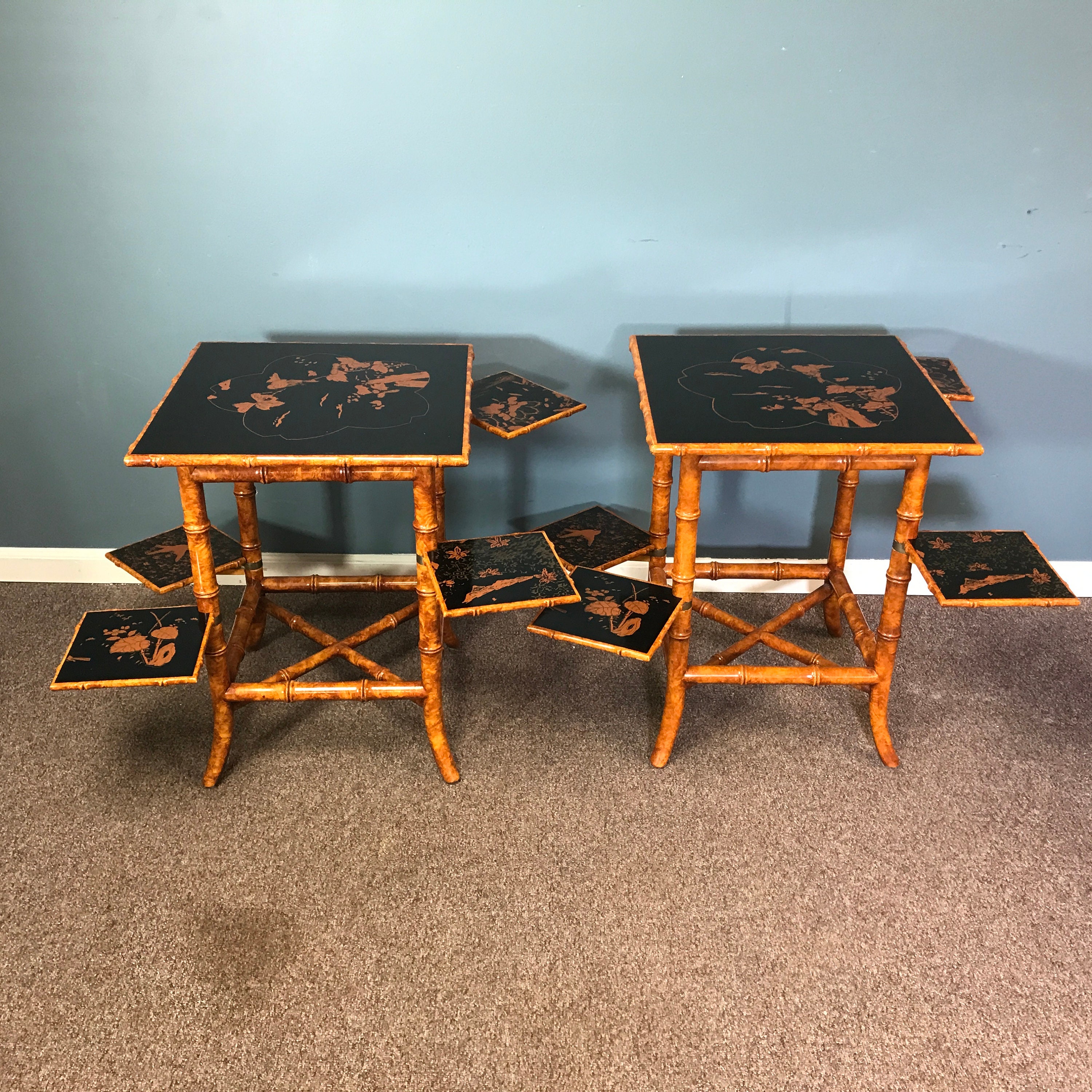 Pair of Vintage Faux Bamboo Japanese Aesthetic Side Tables - Etsy