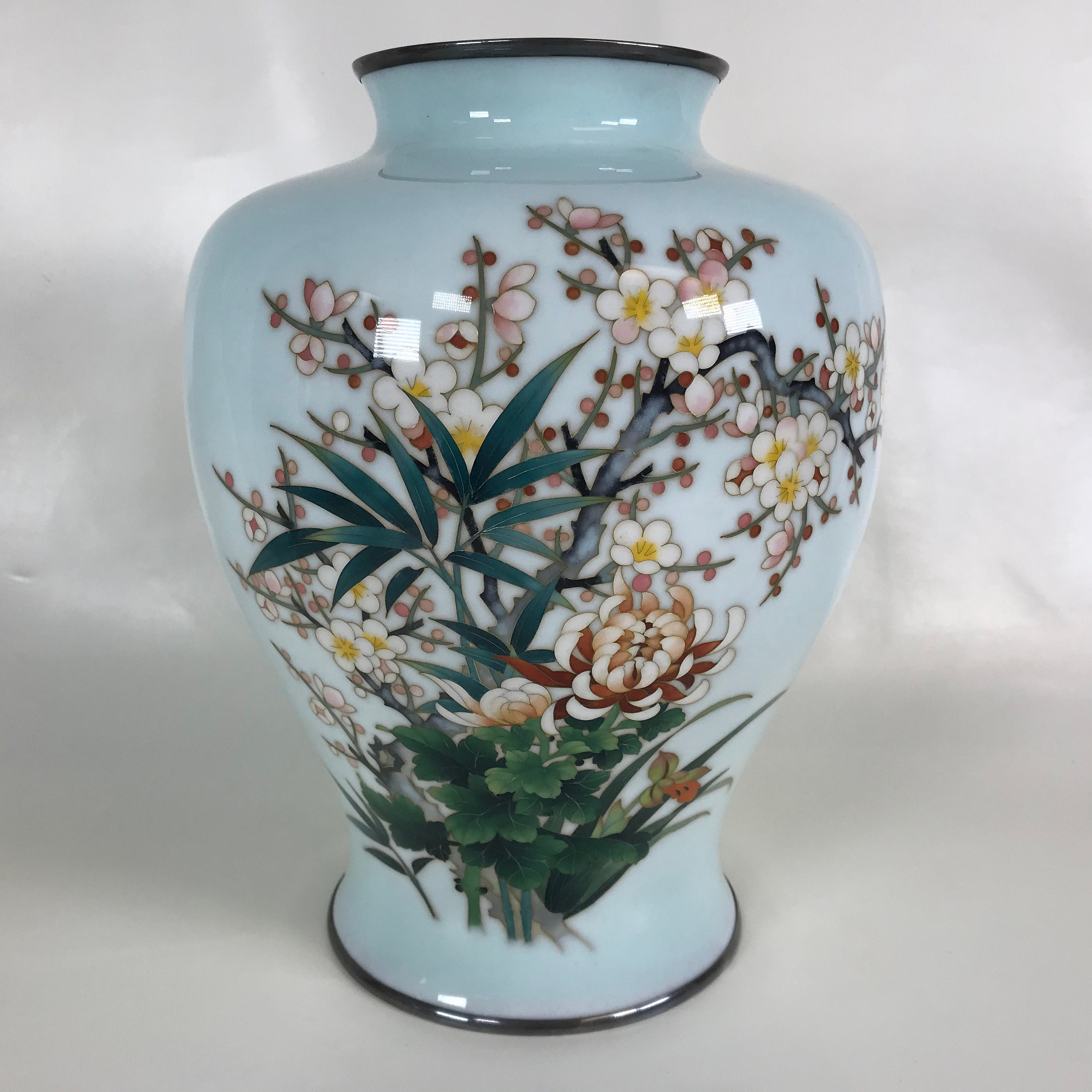 送料無料　薔薇図銀線有線七宝花瓶　時代物 送料無料 薔薇図銀線有線七宝花瓶 時代物