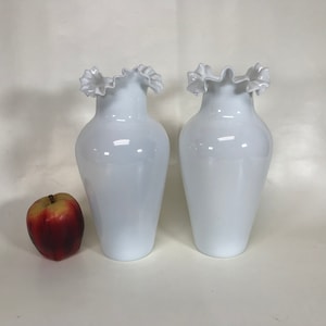 Pair of 19th C Victorian Era Bristol Glass Hand Blown White Vases