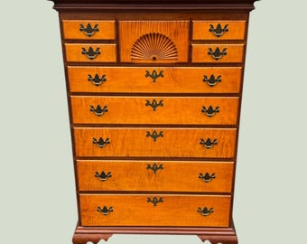 Eldred Wheeler Cherry & Tiger Maple Tall Chest of Drawers