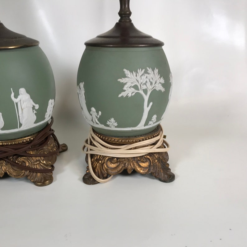 Pair of Wedgwood Green Jasperware Table Lamps Etsy