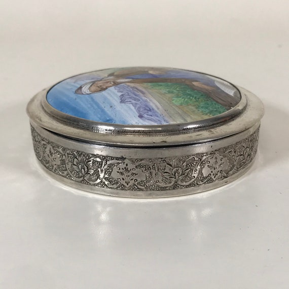 Antique Persian Silver Enameled Round Box - image 3