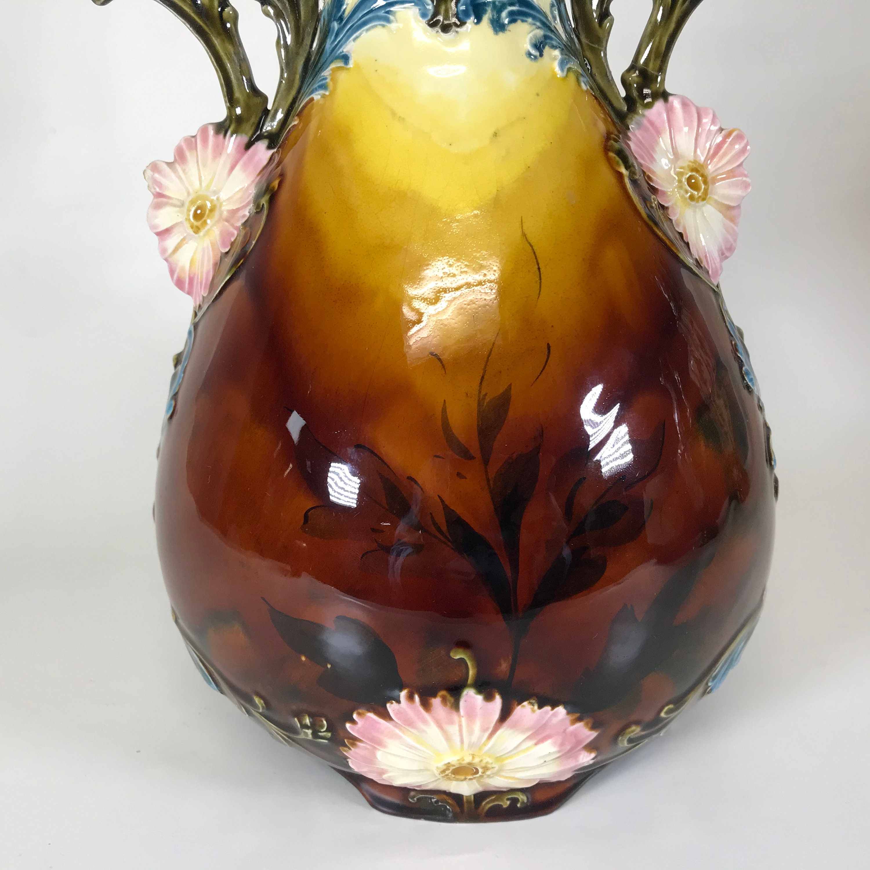 Antique Austrian Majolica Vase With High Relief Flower Etsy