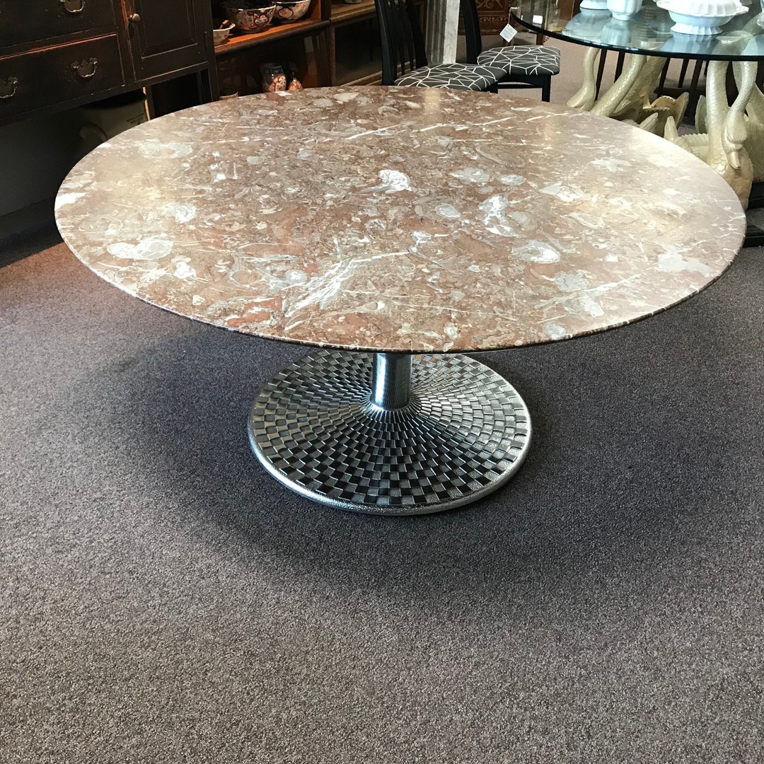 Exceptional Mid Century Marble Top Chromed Cast Steel Dining Table - Etsy