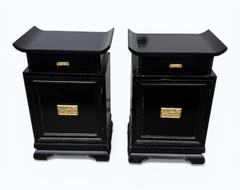 Ca. 1950s Pair of Japanese Inspired Night Stand / Side Tables