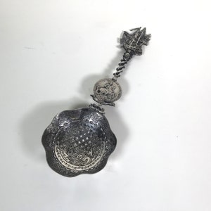 Ornate Dutch Silver Tea Strainer with Sailboat