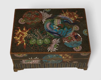 Fine 19th C. Meiji Period Cloisonne Footed Box