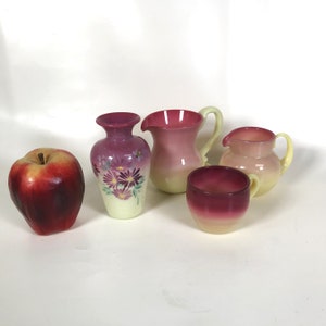 4 Pieces of Pairpoint Peachblow Glass Vase Pitcher & Cup
