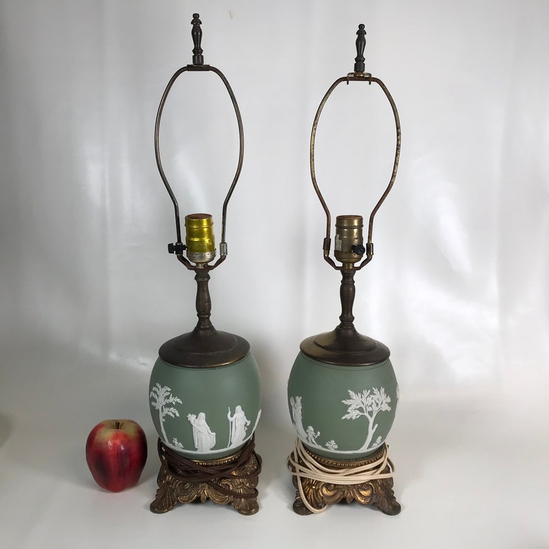 Pair of Wedgwood Green Jasperware Table Lamps Etsy