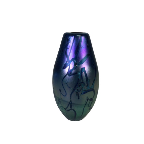 Robert Eickholt Blue Iridescent Art Glass Perfume Bottle