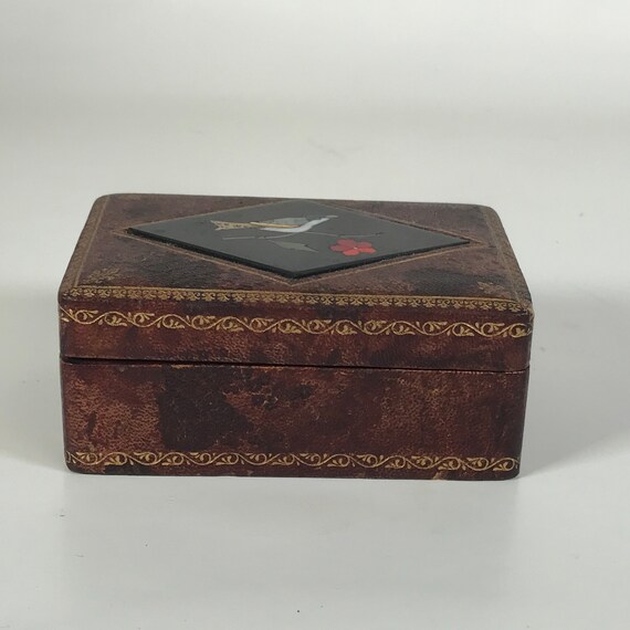 Vintage Italian Leather Wrapped Box Pietra Dura B… - image 2