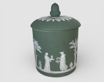 Ca. 1900 Wedgwood Green Jasperware Cookie / Tabaco Jar