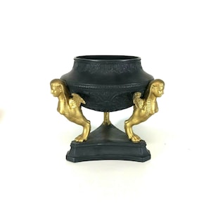 19th Century Wedgwood Bronzed Black Basalt Centerpiece Bowl Tri Sphinx & Satyr
