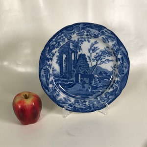 Rare Early 1800s Staffordshire Blue Transferware Plate W/ Ruins