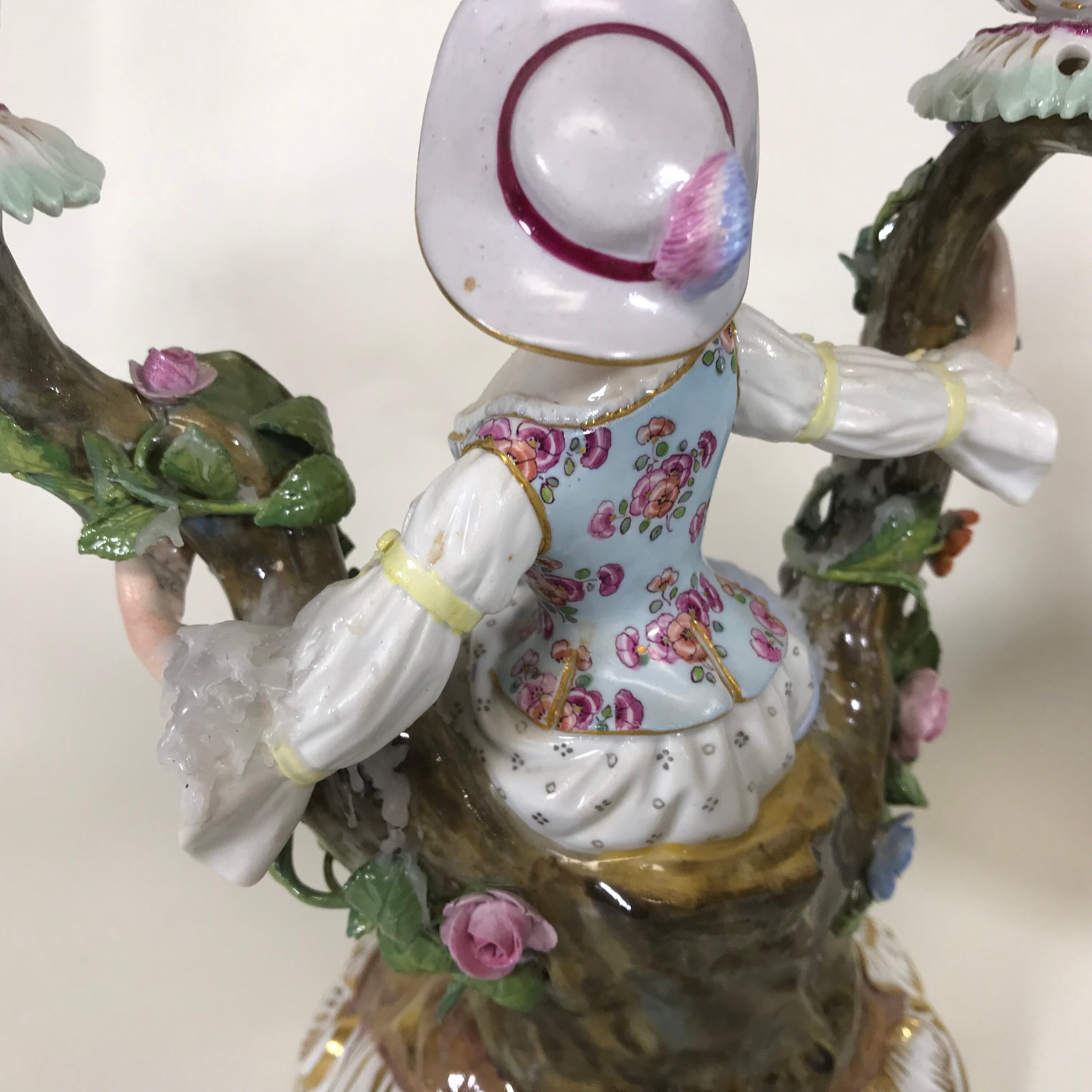 マイセン クロスソード 男性と女性のキャンドルホルダー ペア