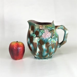 Antique Etruscan Majolica Hawthorn or Cherry Blossom Pitcher