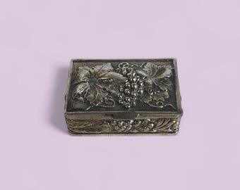 Portuguese Repousse Silver Pill Box Grape Vine
