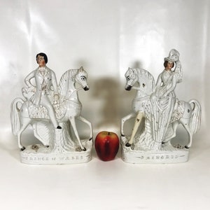 Pair Large Victorian English Staffordshire Figures Prince of Wales Princess