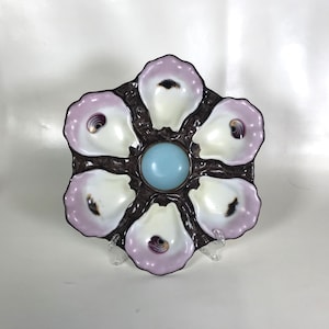 Antique French 6 Well Porcelain Oyster Plate