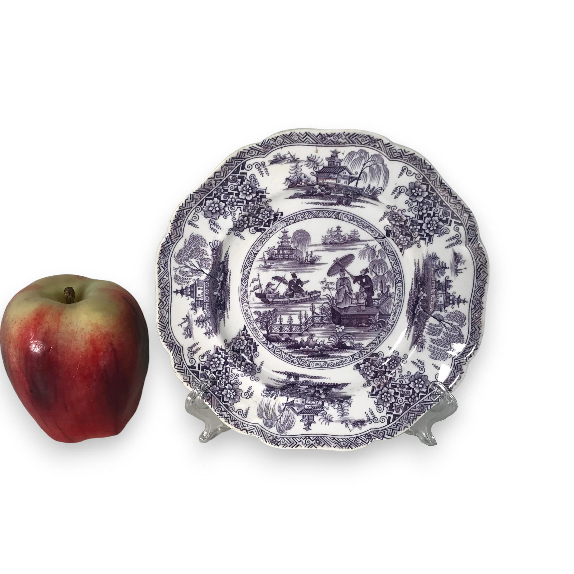 1830 年代の英国製紫色のトランスファーウェア サラダ プレート