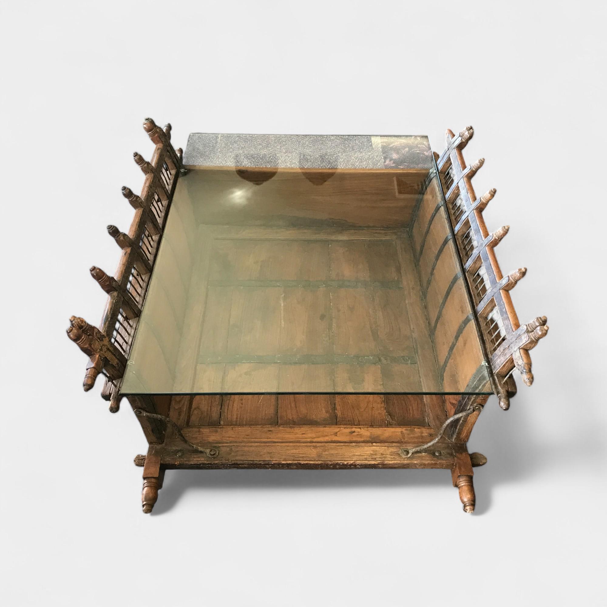 Antique Indian Carved Elephant Howdah Converted Coffee Table