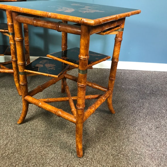 Pair of Vintage Faux Bamboo Japanese Aesthetic Side Tables - Etsy
