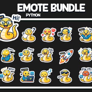 Python Twitch Emote Bundle – Discord Emote Pack, söta och roliga djur, humor, tropiska teman, exotiska teman, livfulla känslor
