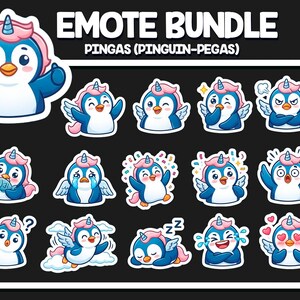 PINGAS (Pinguin-Pegas) Twitch Emote Bundle – Discord Emote Pack, cute and funny animals, humor, exotic themes, vibrant emotions