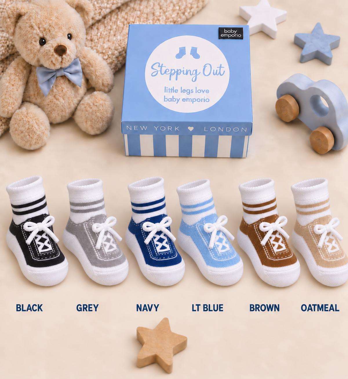 Baby Boy Sneaker Socks - Soft Cotton Blend, Antislip Soles (6 Pairs)